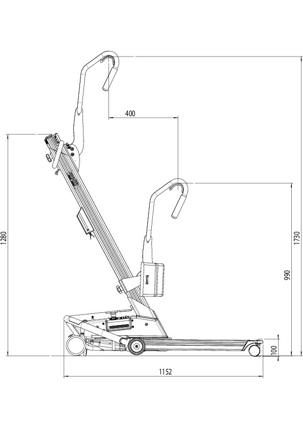 ETAC MOLIFT QUICK RAISER 2 Ramię U - aktywny podnośnik z pozycji siedzącej do stojącej do 160 kg z elektrycznie regulowanymi nogami